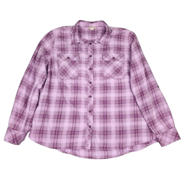 Duluth Trading Co Tops - Duluth Trading Co Plaid Shades Of Purple Button Down Flannel Shirt Womens XXL